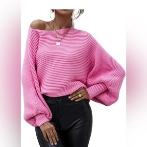 Women’s Casual Crewneck knitted Sweater long Batwing Sleeve pullover XL